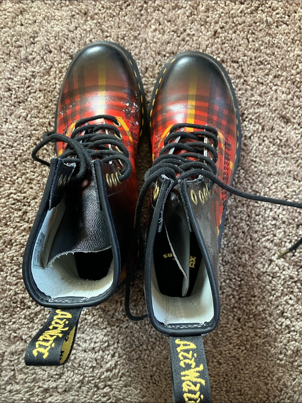Dr. Martens boots Red and Black Plaid Lace-Up Boots new with flaw